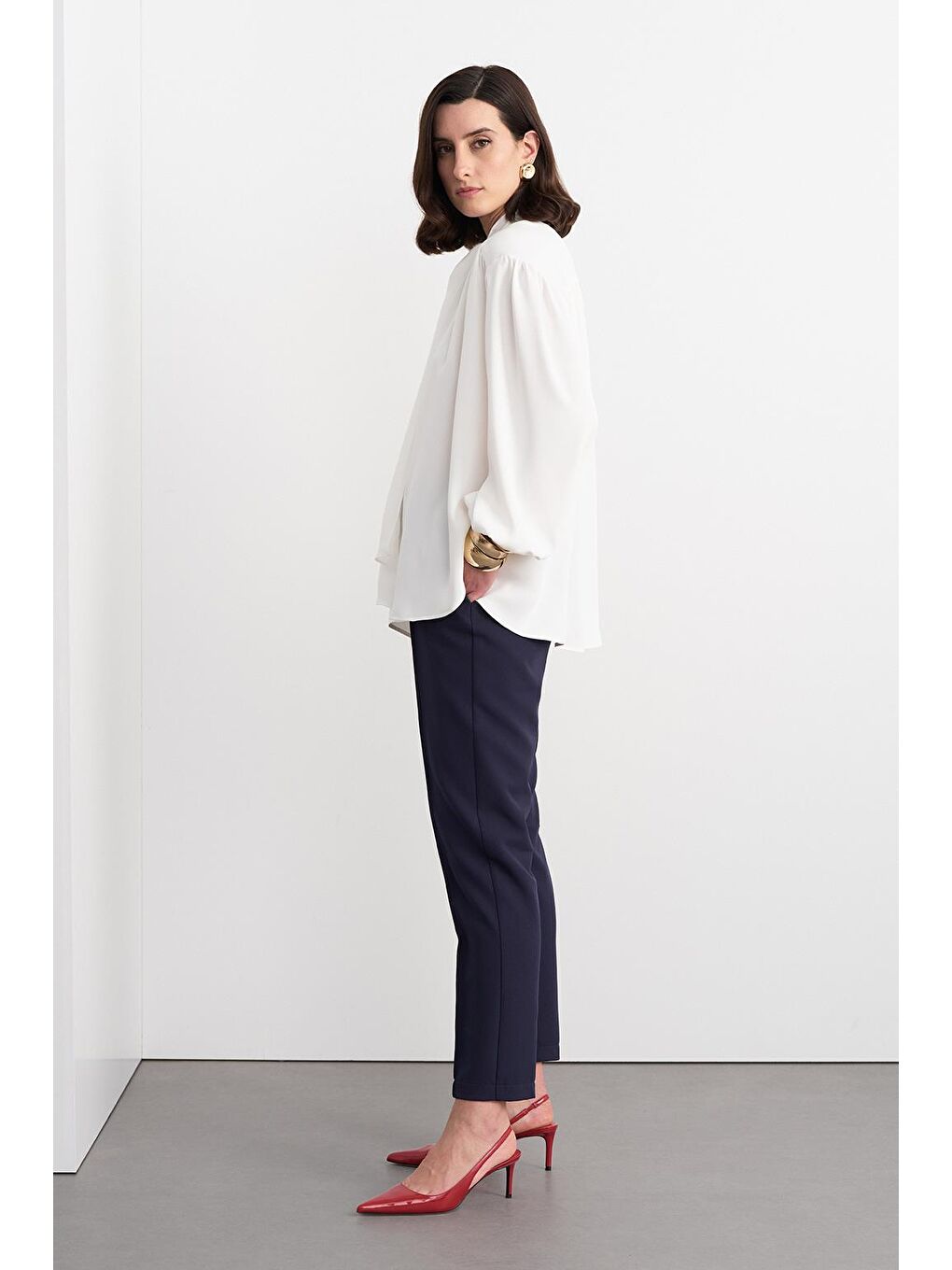 Melsa Büzgülü Fularlı Gömlek Ekru-4