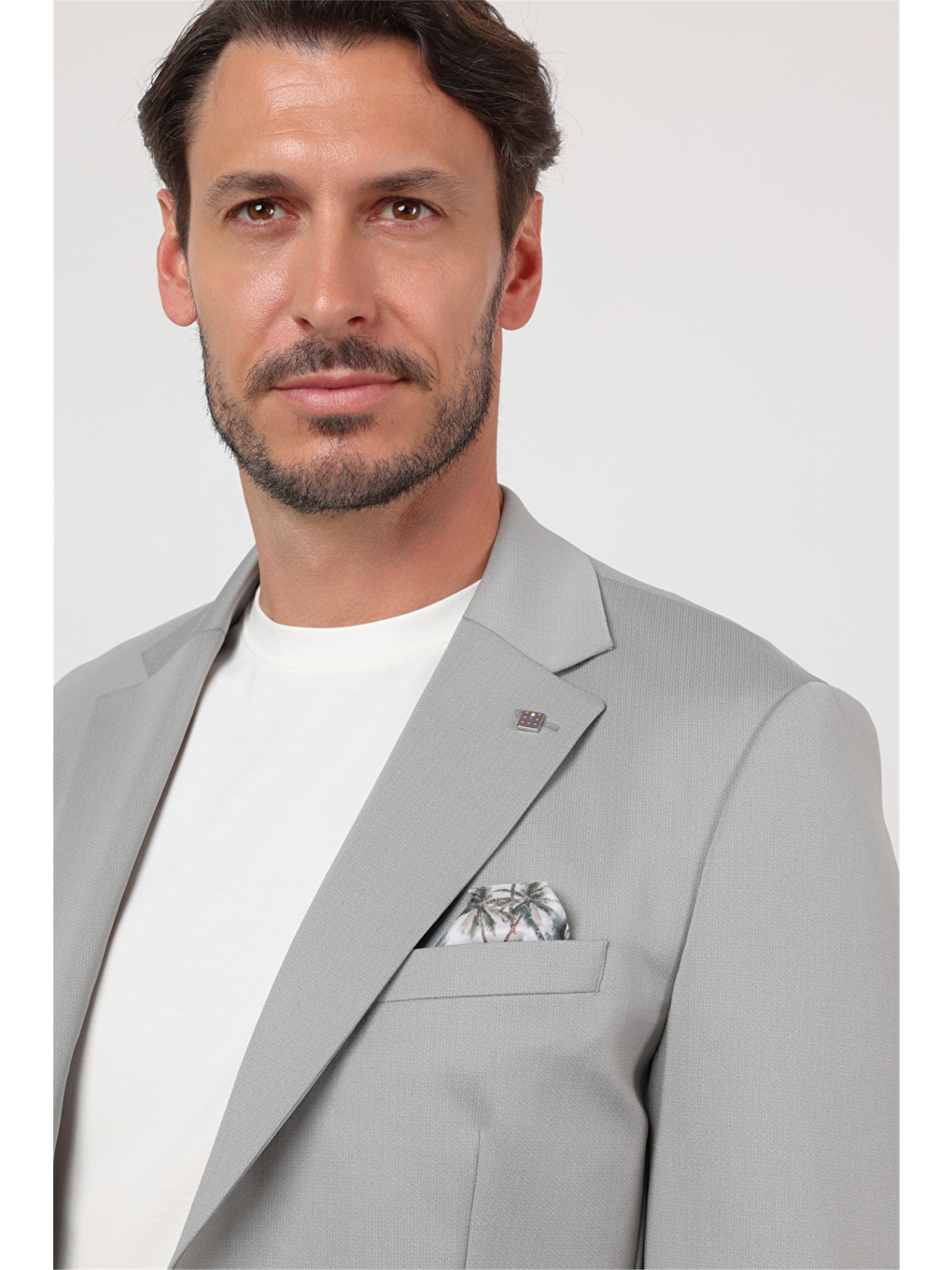 Gri Kendinden Desenli Mono Yaka 6 Drop Slim Fit Takım Elbise 1001260166-1
