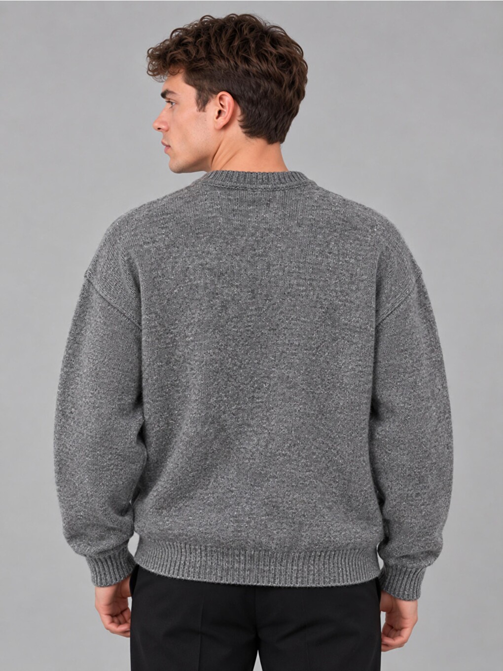 Gri Baskılı Oversize Örgü Kışlık Kazak Dp 16596_10072-4
