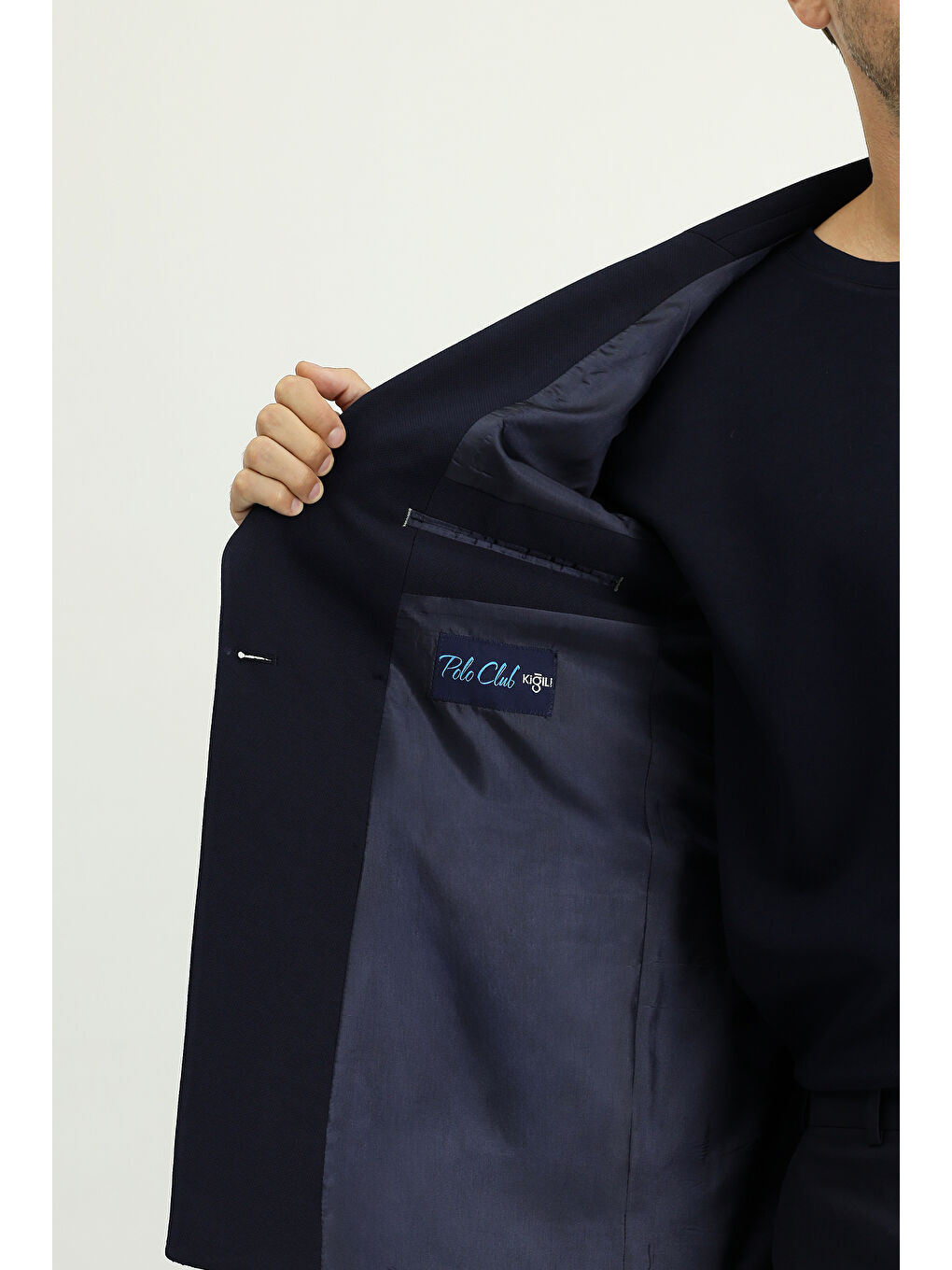 Lacivert Slim Fit Dar Kesim Kruvaze Ceket-5