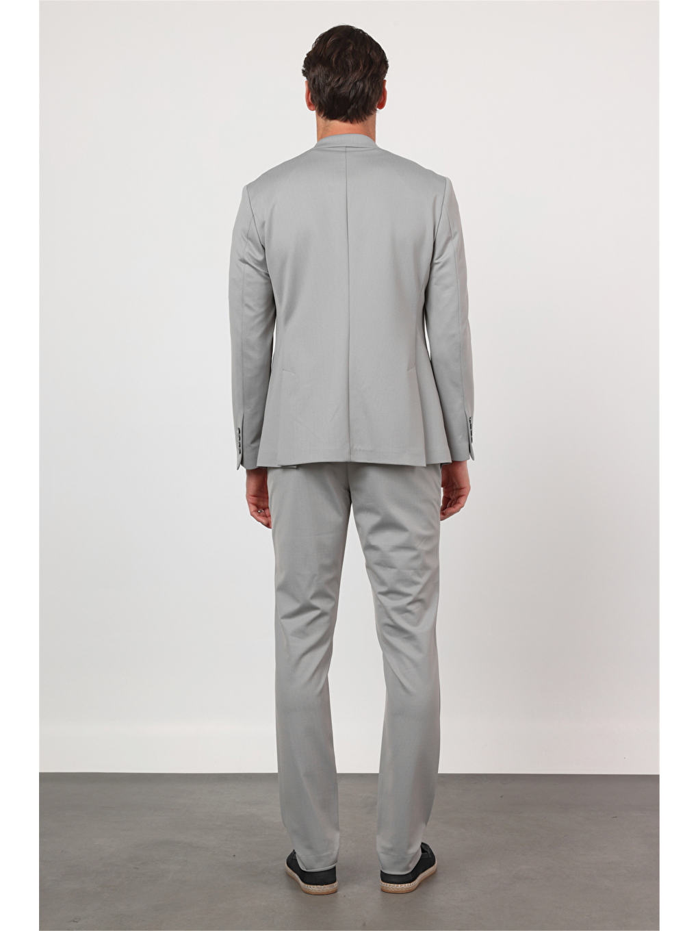 Gri Kendinden Desenli Mono Yaka 6 Drop Slim Fit Takım Elbise 1001260166-2