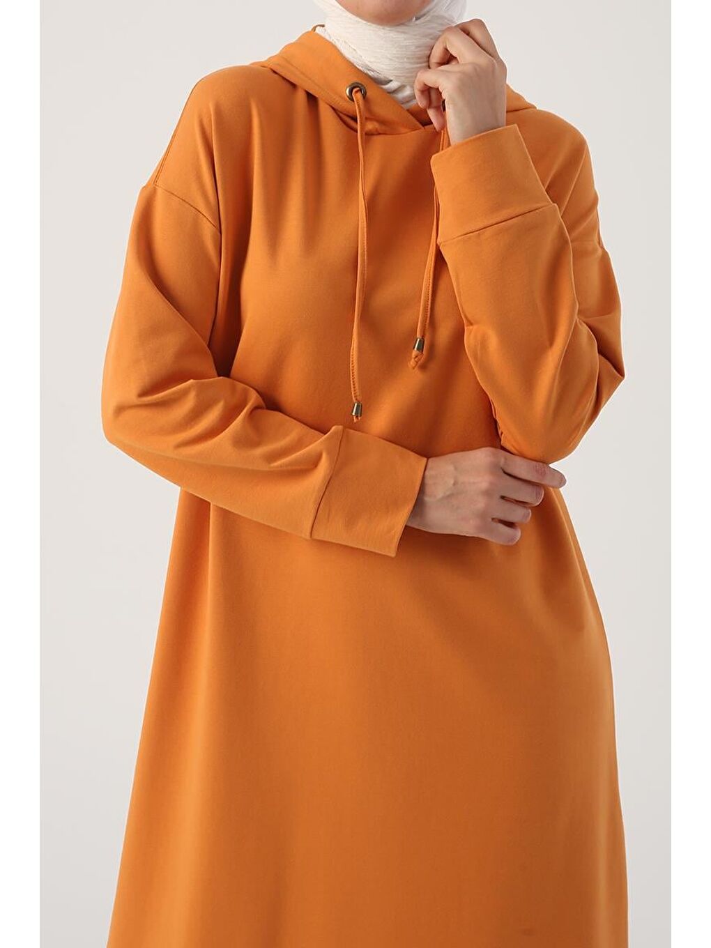 Soft Turuncu Kapüşonlu Örme Elbise