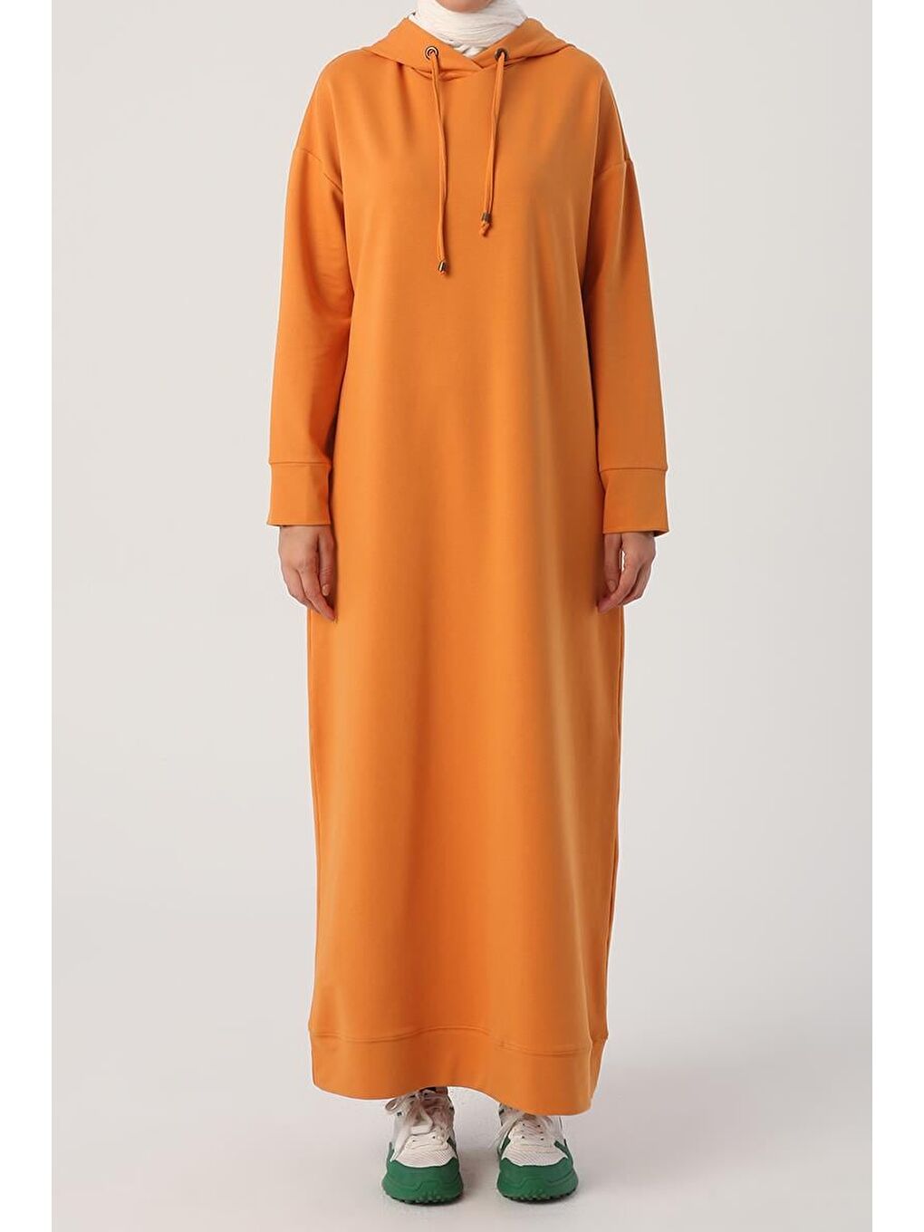 Soft Turuncu Kapüşonlu Örme Elbise-1
