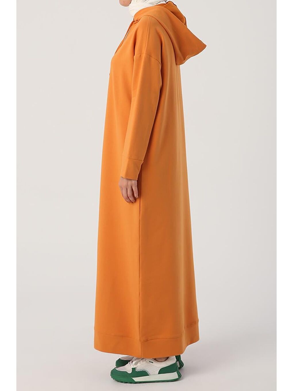 Soft Turuncu Kapüşonlu Örme Elbise-2