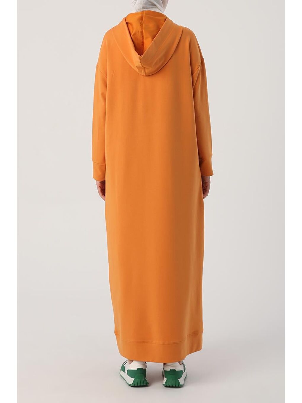 Soft Turuncu Kapüşonlu Örme Elbise-3