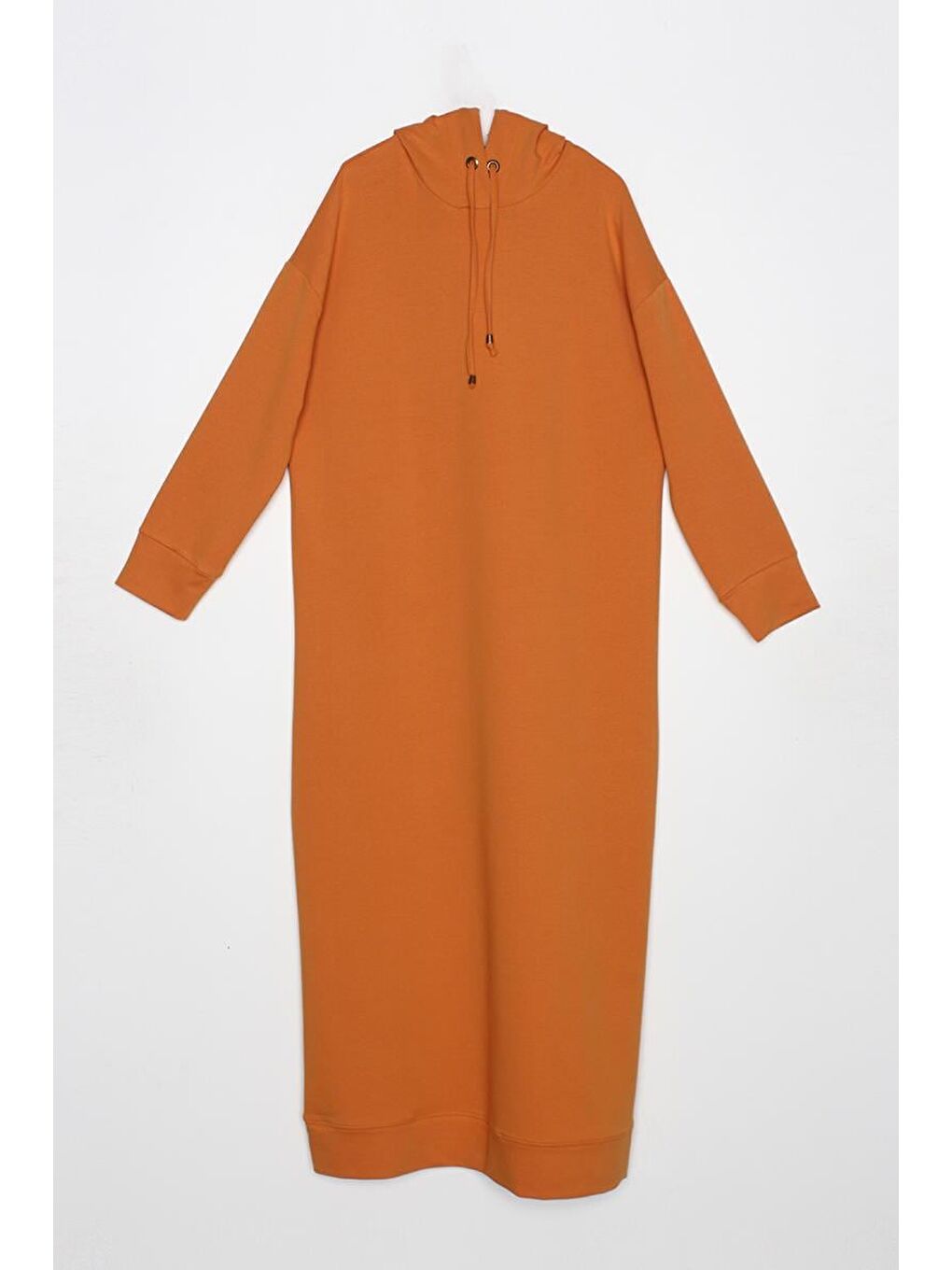 Soft Turuncu Kapüşonlu Örme Elbise-5