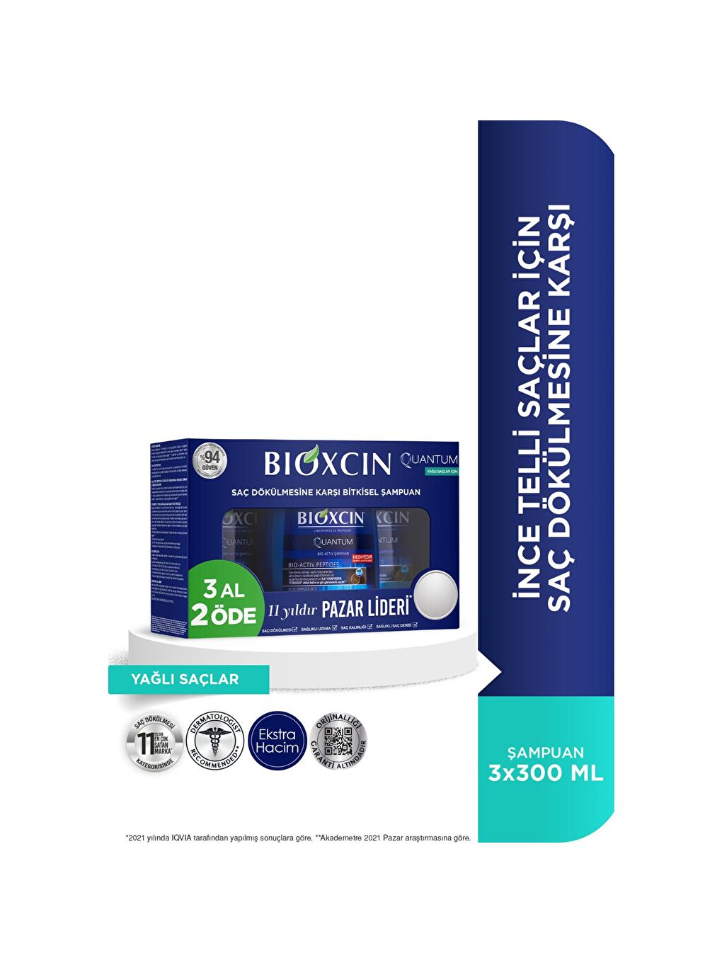 Bioxcin Renksiz Quantum Yağlı Saçlar Şampuan 3 Al 2 Öde 3x300 ml