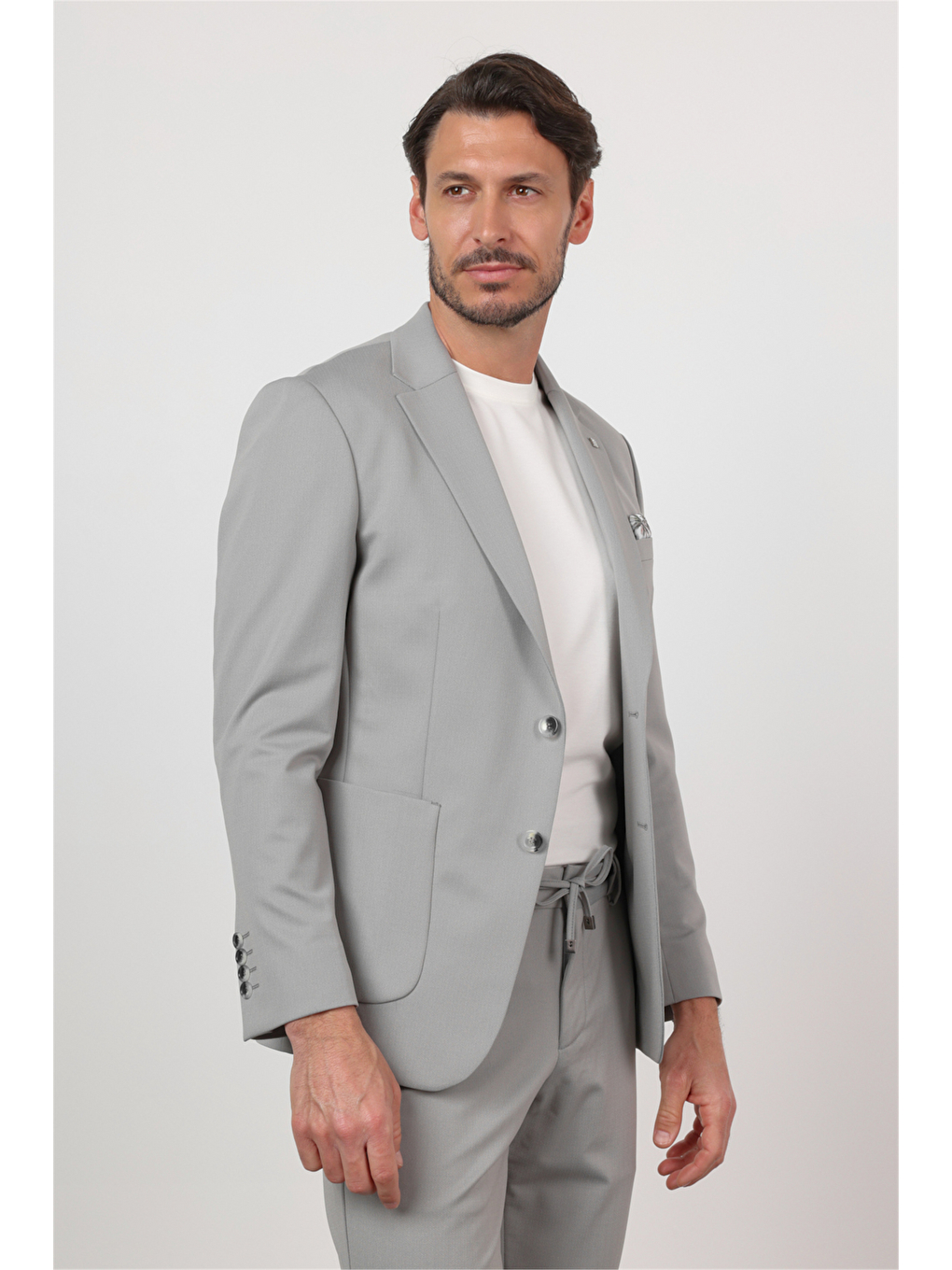 Gri Kendinden Desenli Mono Yaka 6 Drop Slim Fit Takım Elbise 1001260166-4