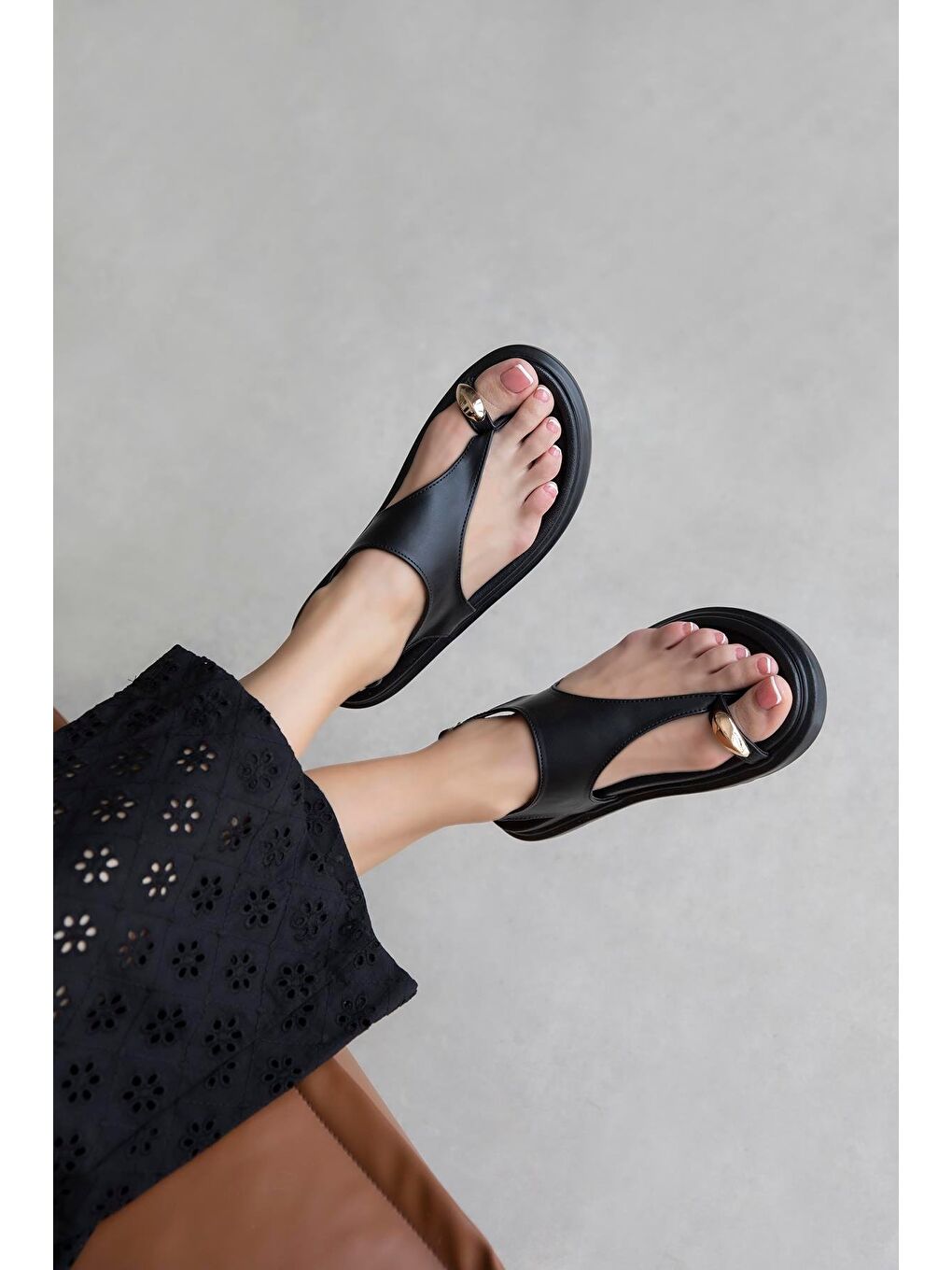 Mixed Kadın Parmak Arası  Deri Sandalet Siyah-1