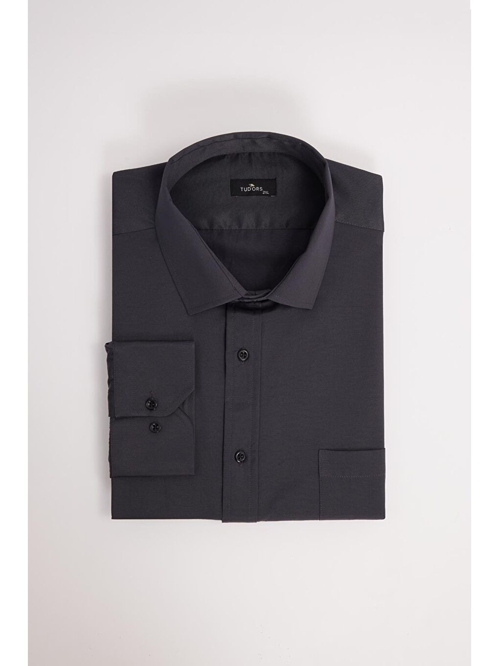 Erkek Big Size Büyük Beden Uzun Kollu Pamuklu Tek Cepli Saten Antrasit Gömlek