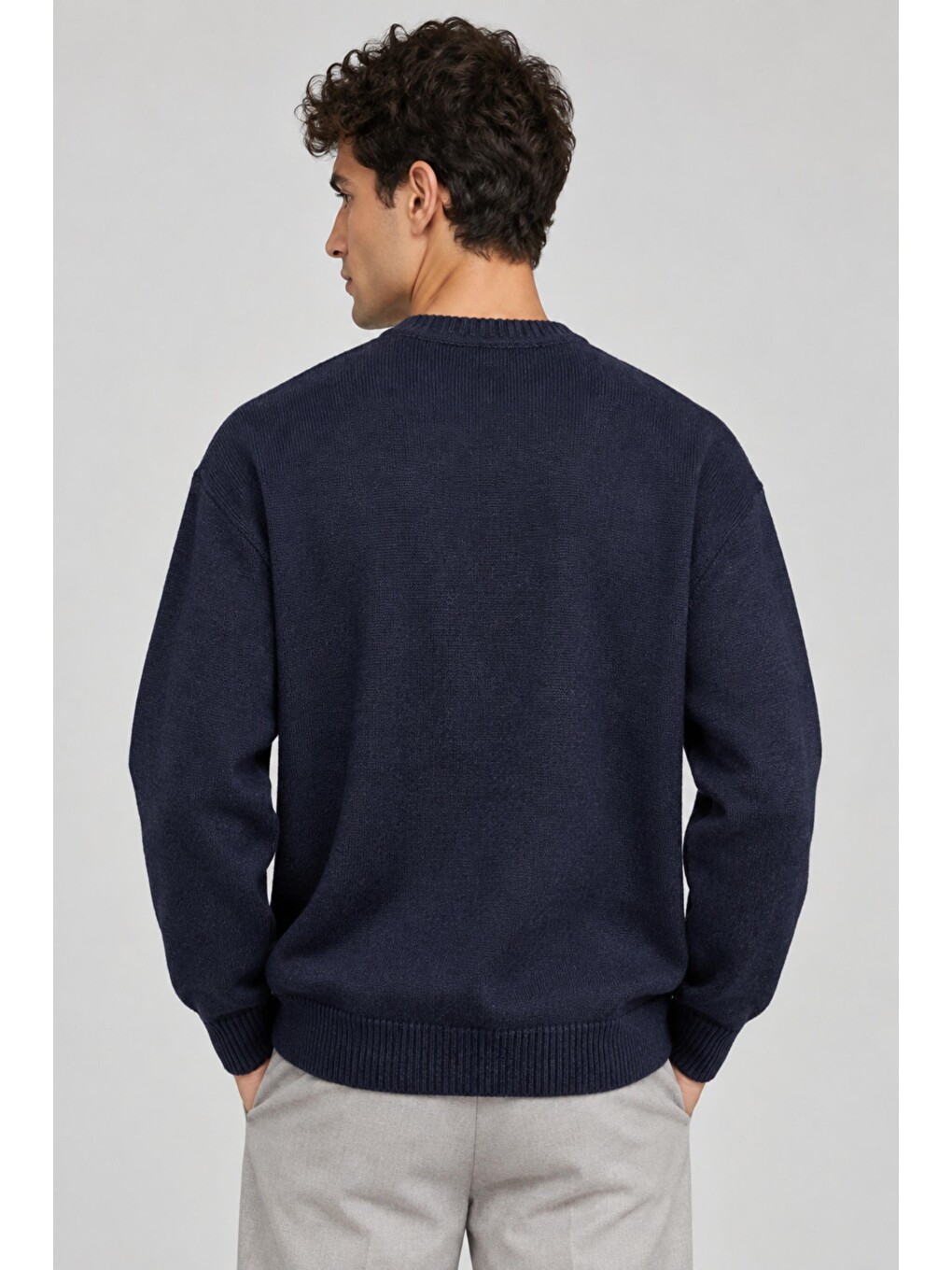 Lacivert Baskılı Oversize Örgü Kışlık Kazak Dp 16596_10072-5