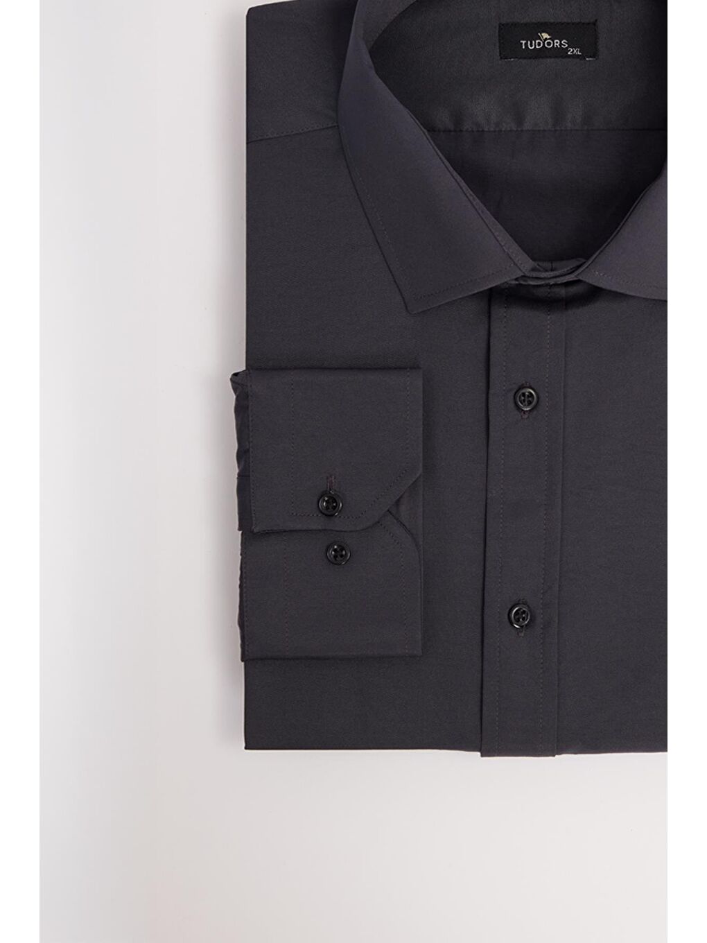 Erkek Big Size Büyük Beden Uzun Kollu Pamuklu Tek Cepli Saten Antrasit Gömlek-3