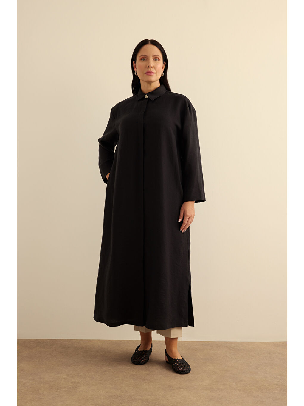 Siyah Önden Düğmeli Ferace-1