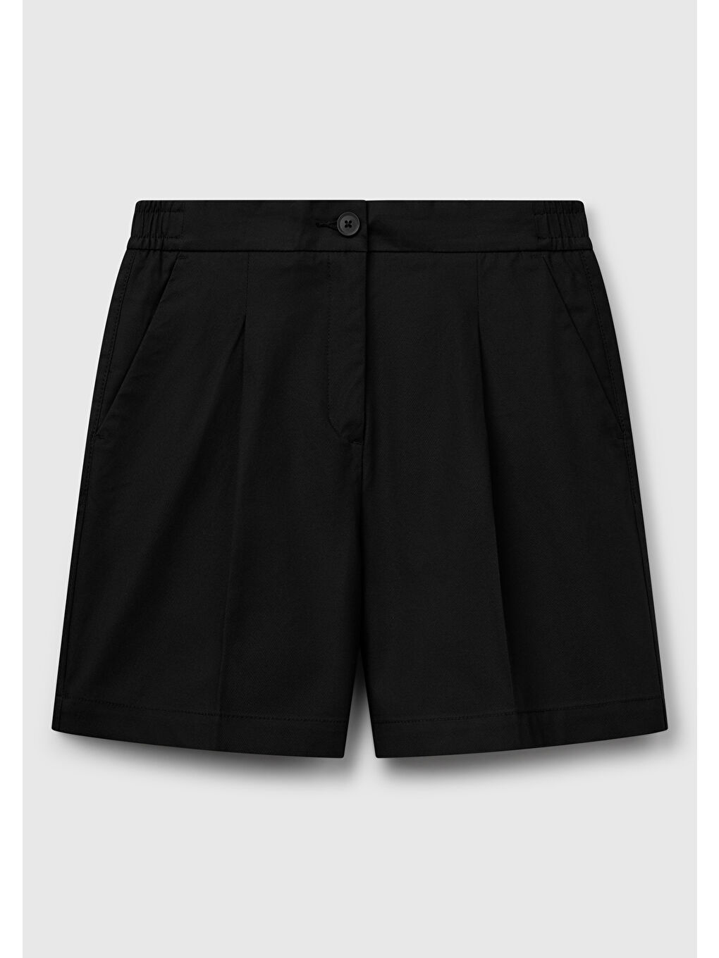 Kadın Siyah Streç Pamuklu Arka Beli Lastikli Straight Fit Bermuda Şort-1