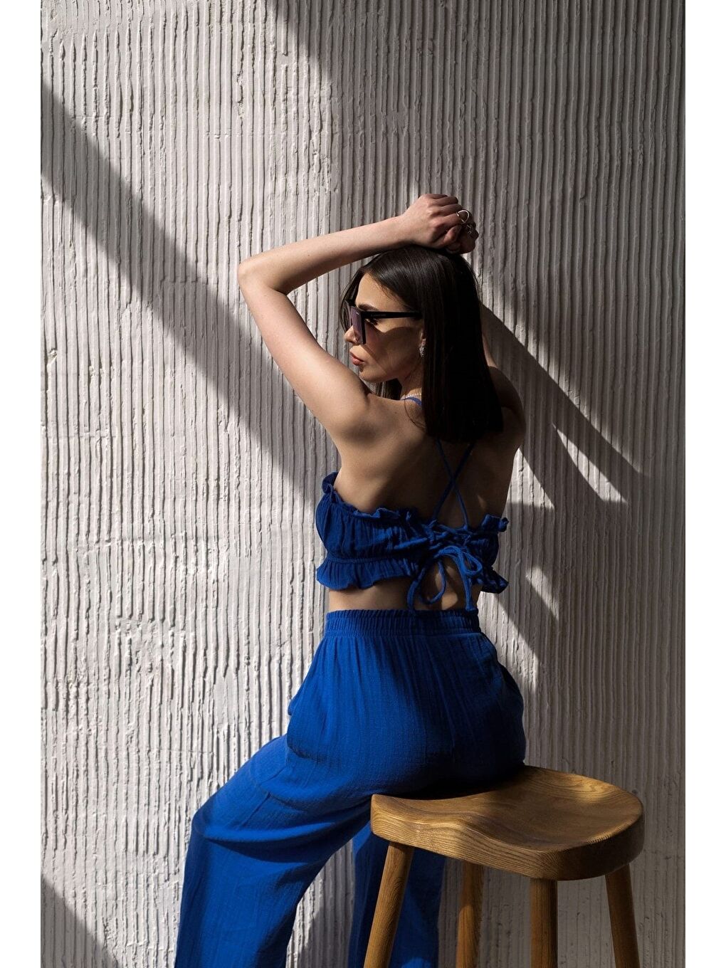 Harvey Saks Mavi Müslin Crop Takım-4