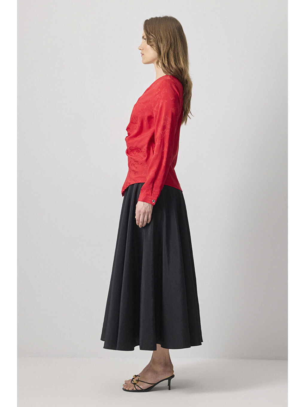 Kırmızı Yandan Bağlamalı Jakarlı Bluz-2