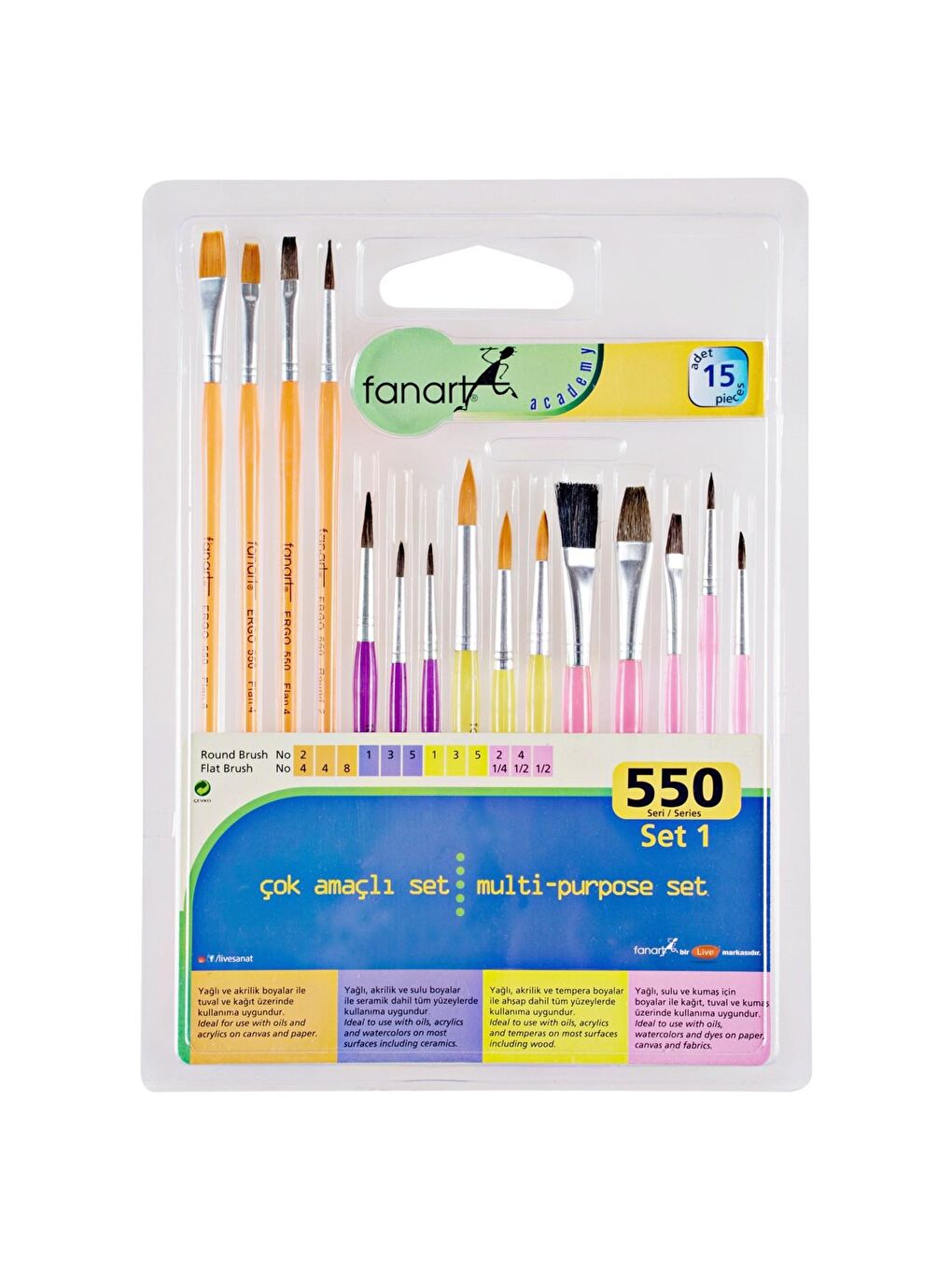 Academy Seri 550 Çok Amaçlı Fırça Seti 15 li (7550.S1)