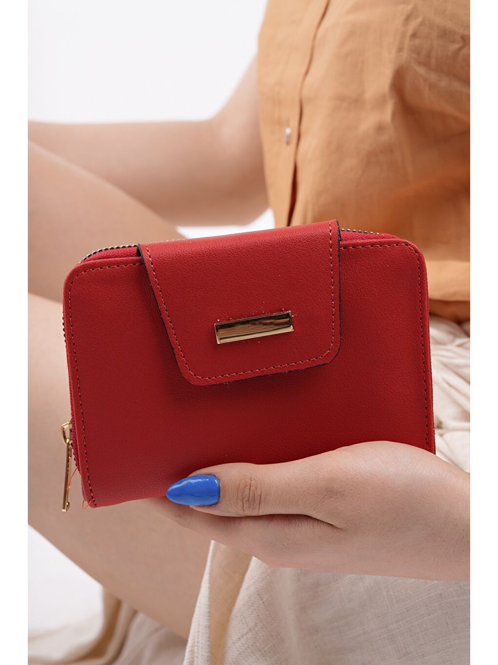 Kırmızı LUKA Bozuk & Kağıt Para Bölmeli Fermuarlı Kartlık Kadın Cüzdan-5