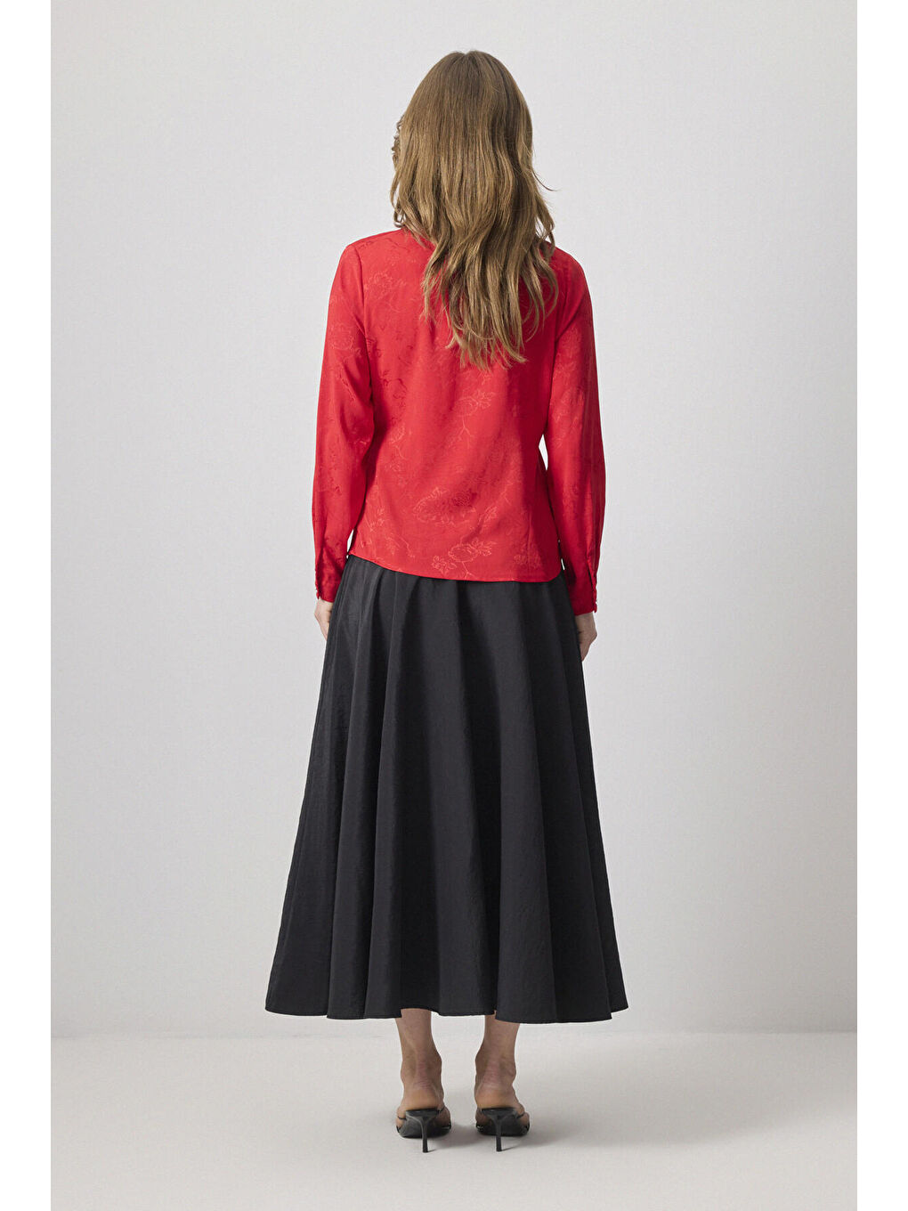 Kırmızı Yandan Bağlamalı Jakarlı Bluz-3