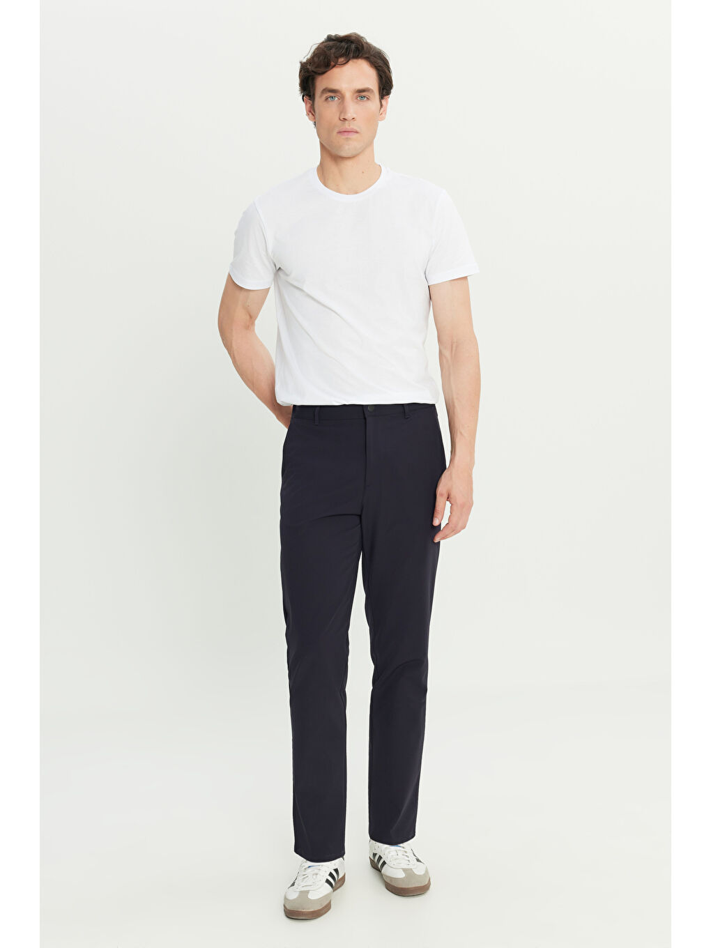 Regular Fit Normal Kesim Lastik Bel Detaylı Lacivert Chino Pantolon-1