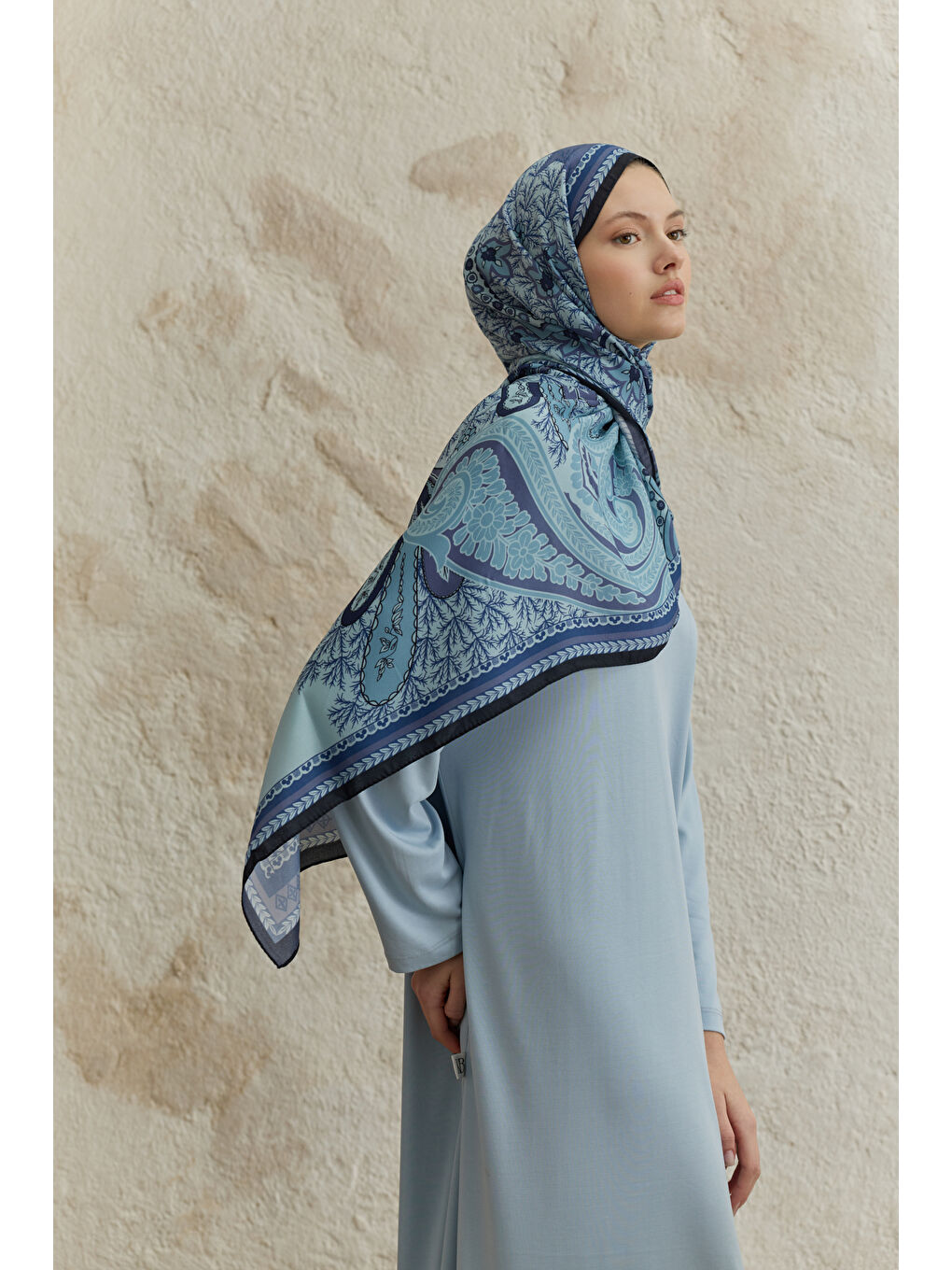 Cupra Prive Desenli Şal Blossom Lacivert-1