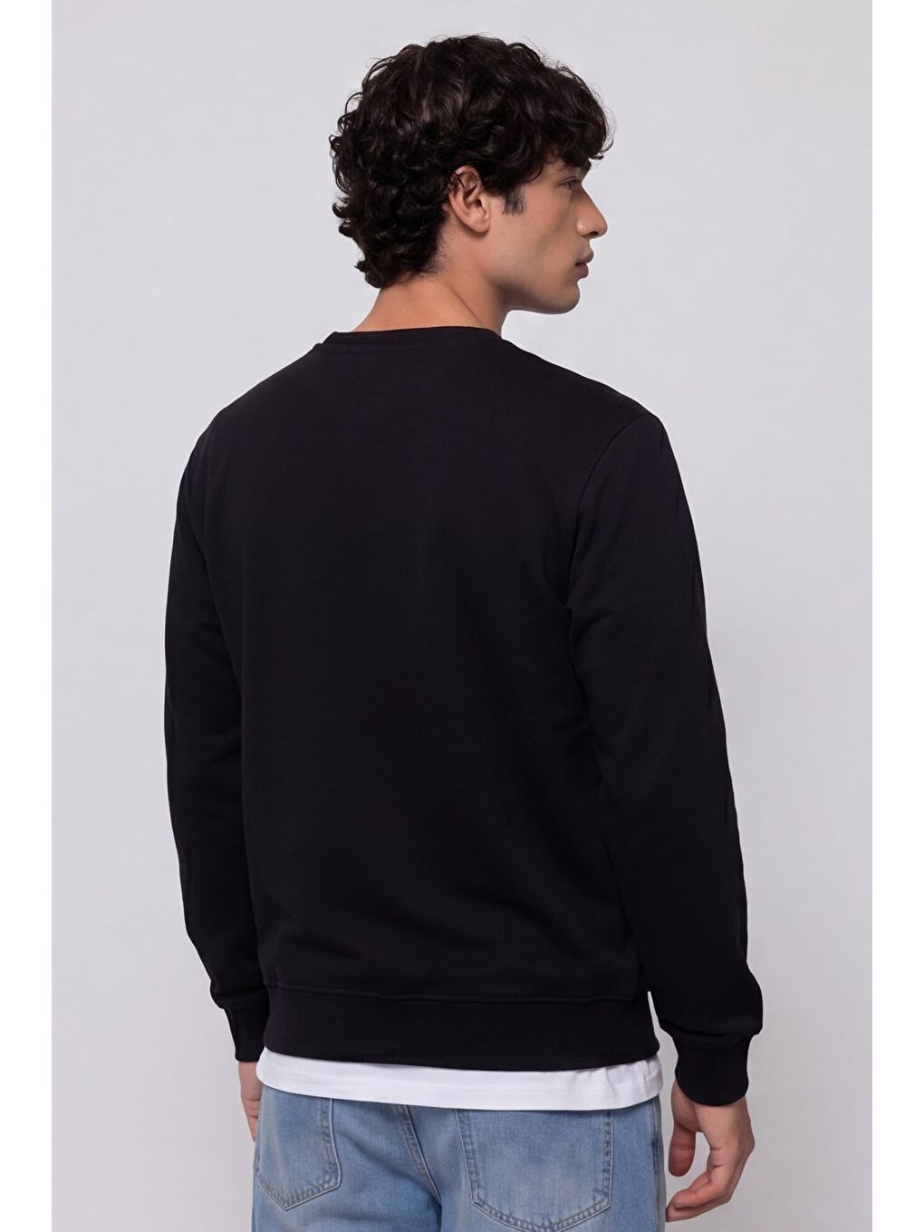 Unisex Siyah Normal Kesim Regular Fit %100 Pamuk Bisiklet Yaka Sweatshirt-5