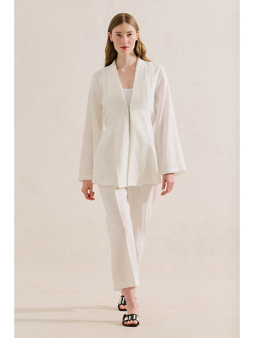 Keten Klasik Pantolon Ekru-5