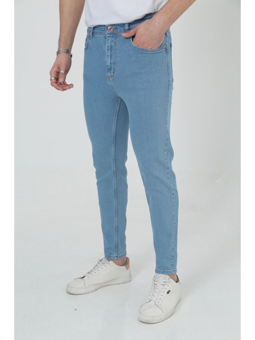 Erkek Elastanlı Jean Boyfriend Denim Açık Mavi Jean Pantolon