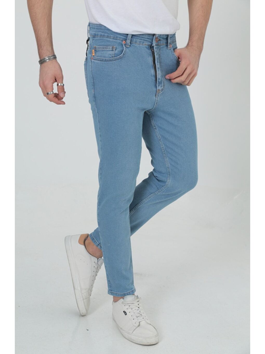 Erkek Elastanlı Jean Boyfriend Denim Açık Mavi Jean Pantolon-1