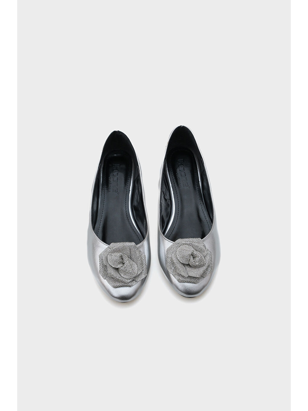 Gri Audrey Yuvarlak Burunlu Taşlı Çiçekli Kadın Babet-4