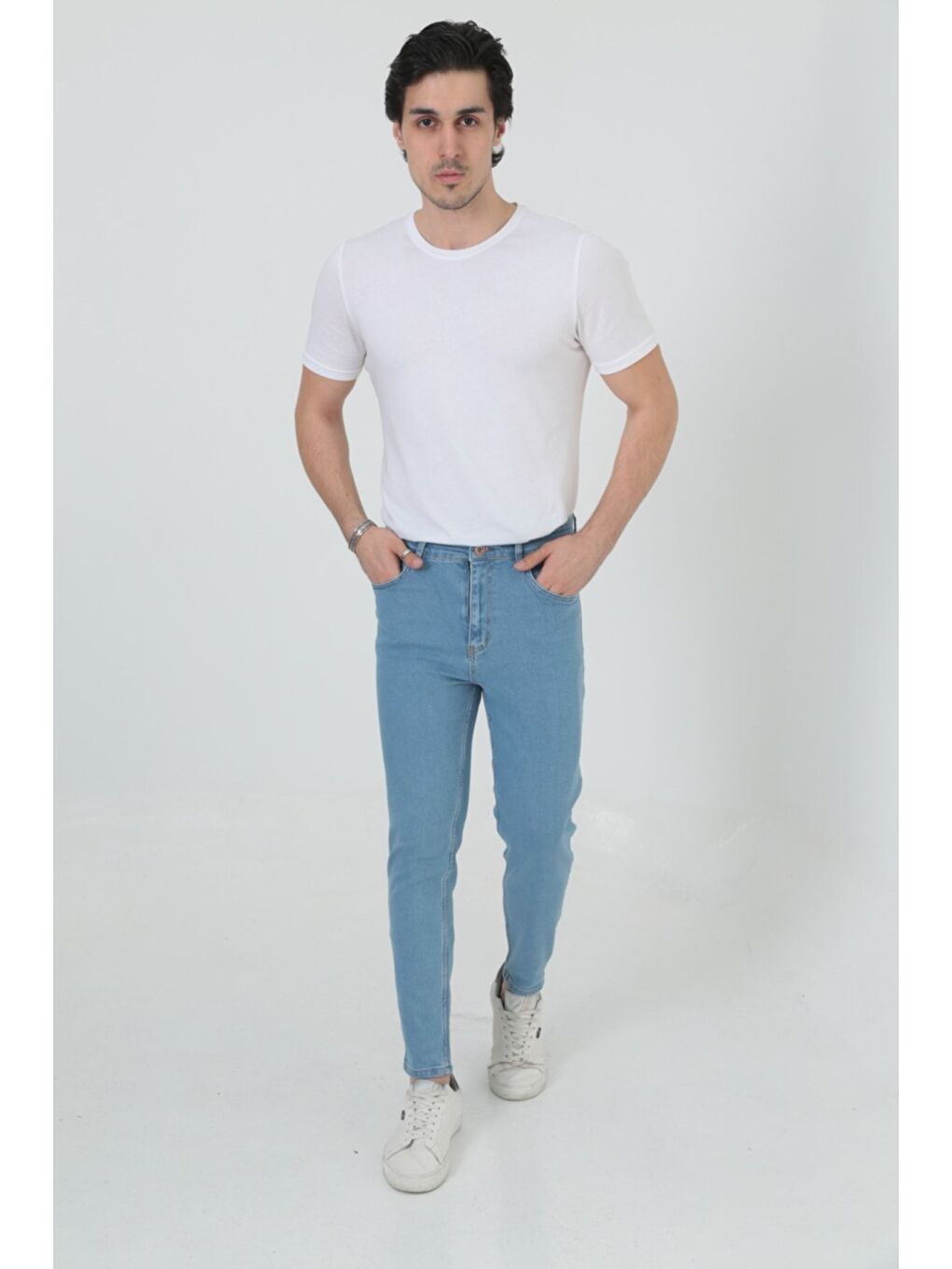 Erkek Elastanlı Jean Boyfriend Denim Açık Mavi Jean Pantolon-2