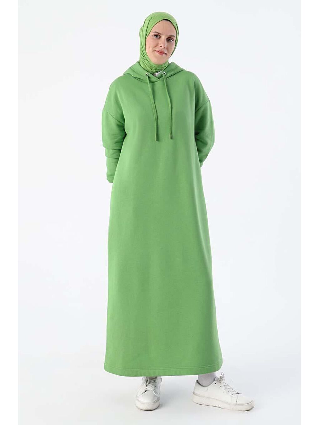 Yeşil Kapüşonlu Basic Elbise
