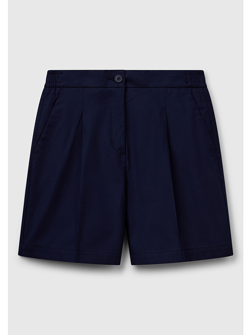 Kadın Lacivert Streç Pamuklu Arka Beli Lastikli Straight Fit Bermuda Şort-1