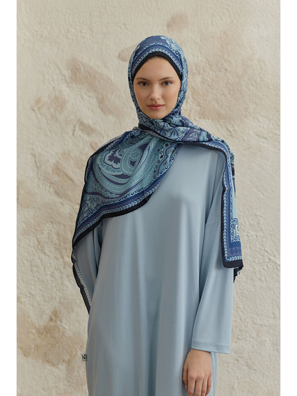 Cupra Prive Desenli Şal Blossom Lacivert-2