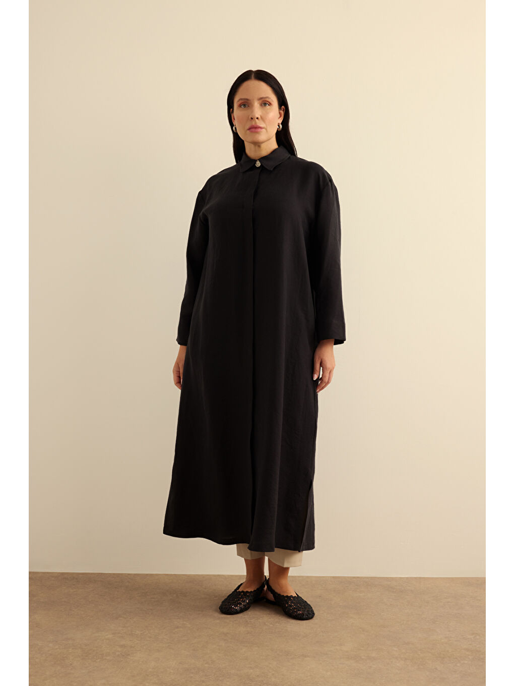 Siyah Önden Düğmeli Ferace-4