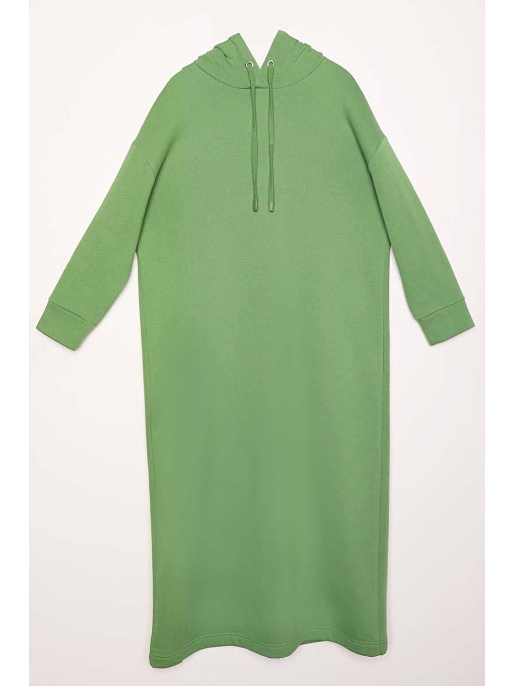 Yeşil Kapüşonlu Basic Elbise-6