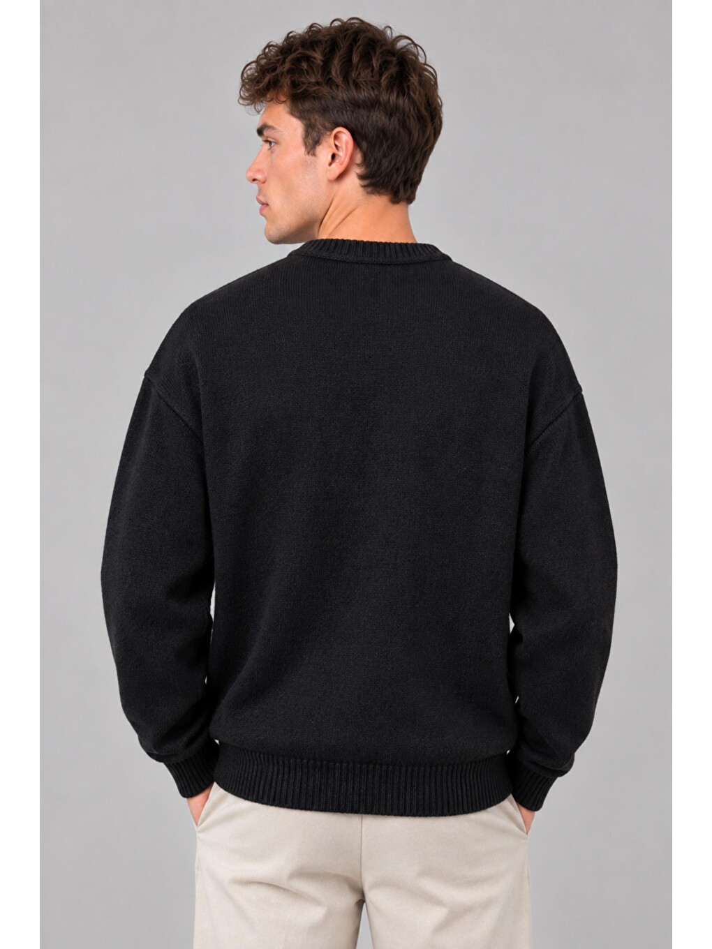 Siyah Baskılı Oversize Örgü Kışlık Kazak Dp 16596_10072-4