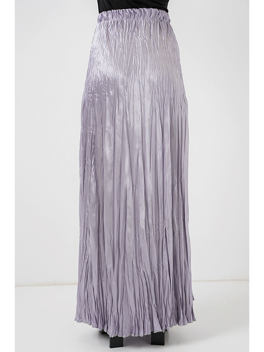 Kadın Uzun Kırışık Parlak Etek 8034 - Gri-5