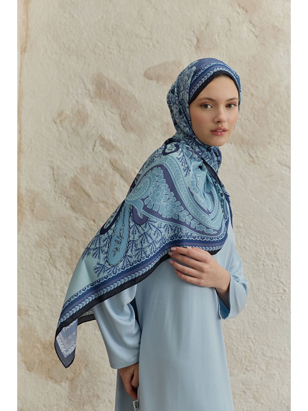Cupra Prive Desenli Şal Blossom Lacivert-3