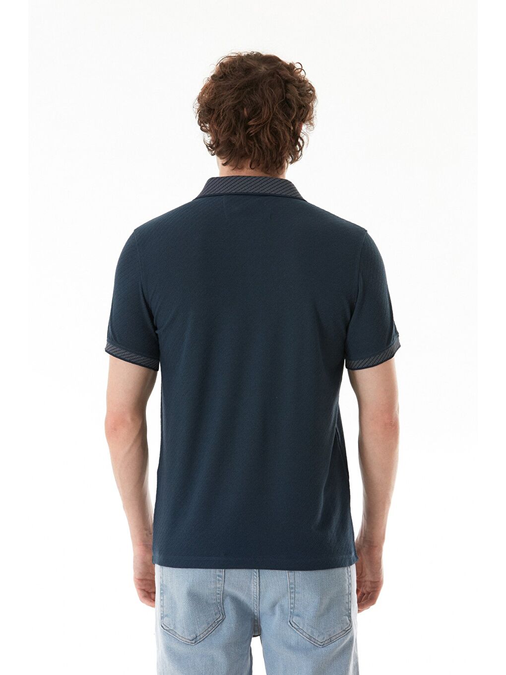 Lacivert Desenli Slim Fit Polo Yaka Tişört-3