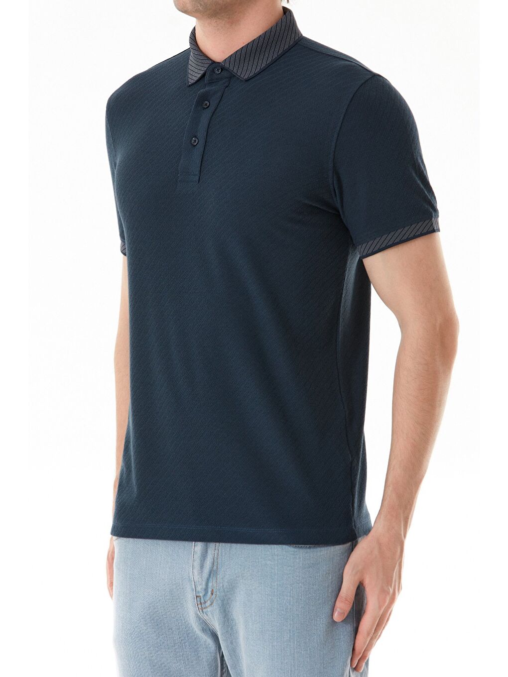 Lacivert Desenli Slim Fit Polo Yaka Tişört-4