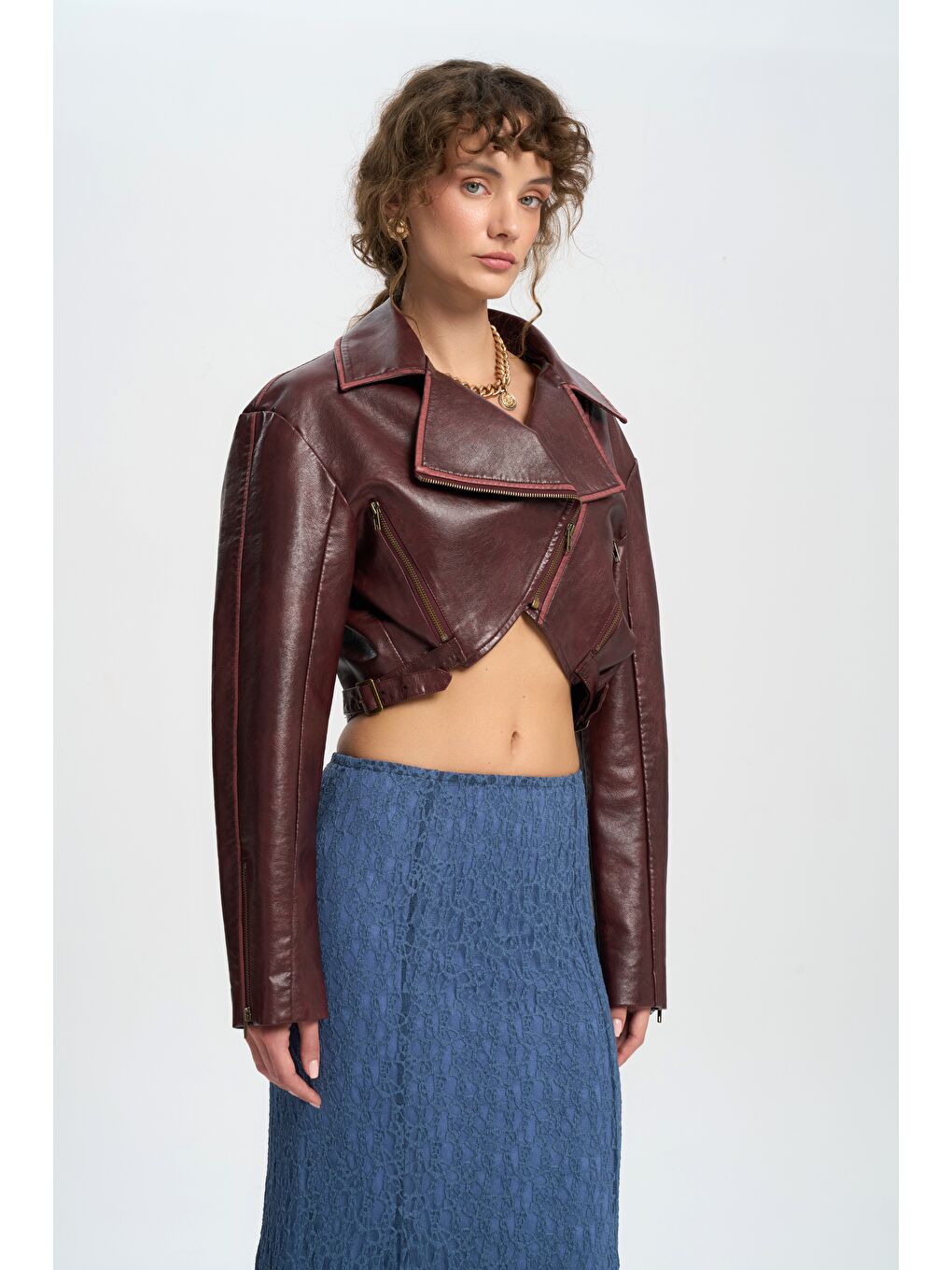 Veylia Uzun İndigo Dantel Etek-5