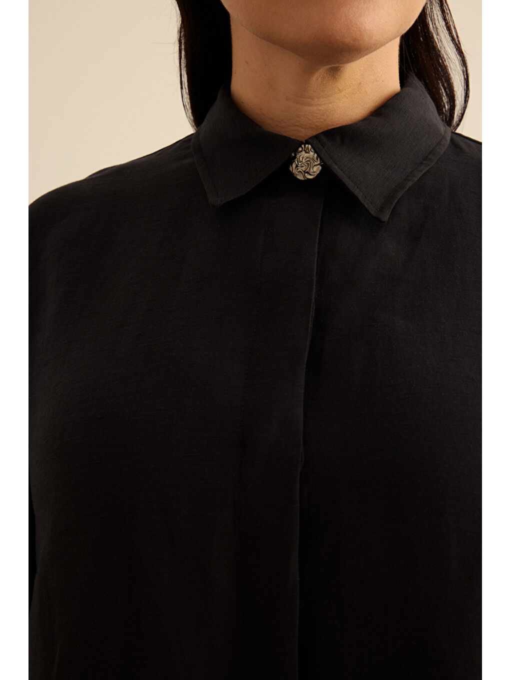 Siyah Önden Düğmeli Ferace-5