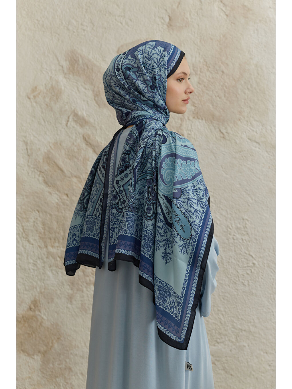 Cupra Prive Desenli Şal Blossom Lacivert-4