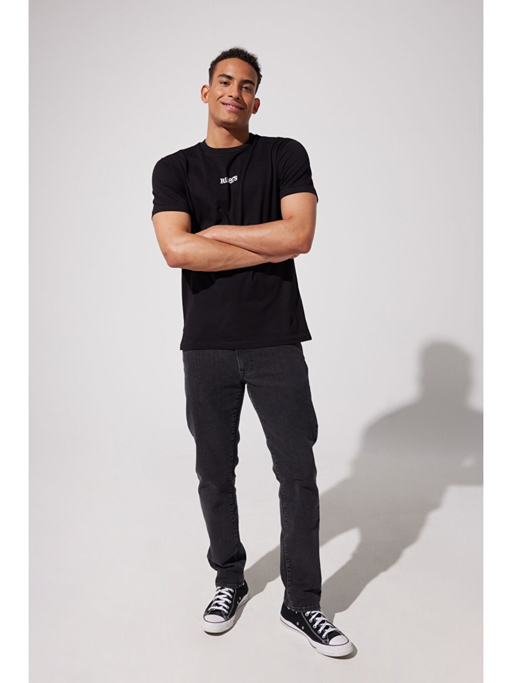 Loose Fit %100 Pamuk Bisiklet Yaka Siyah Tişört-3