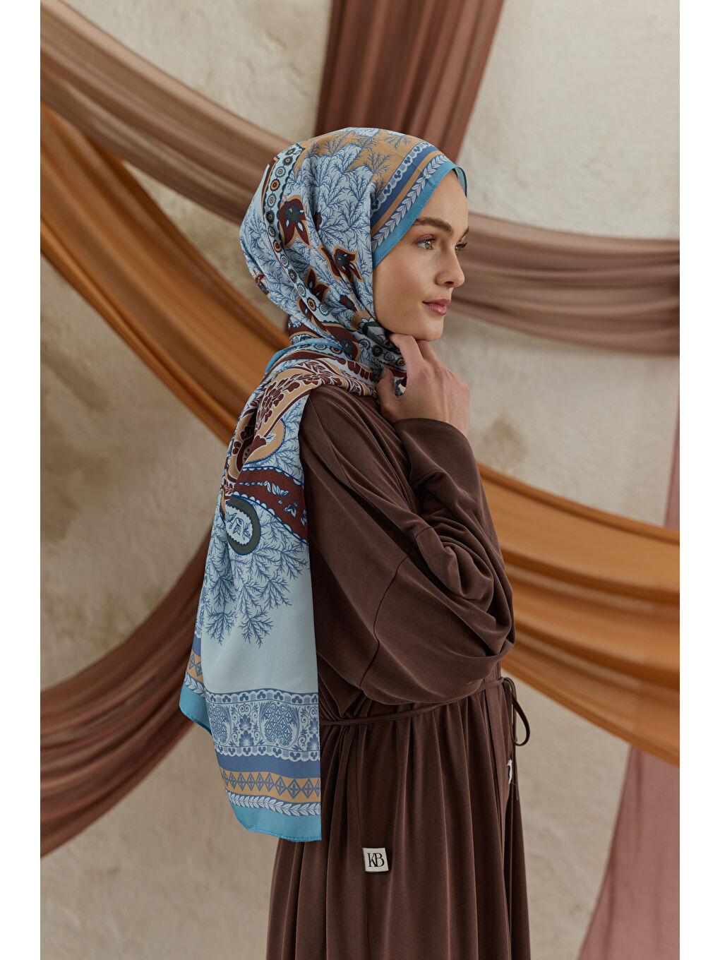 Cupra Prive Desenli Şal Blossom Turkuaz-1