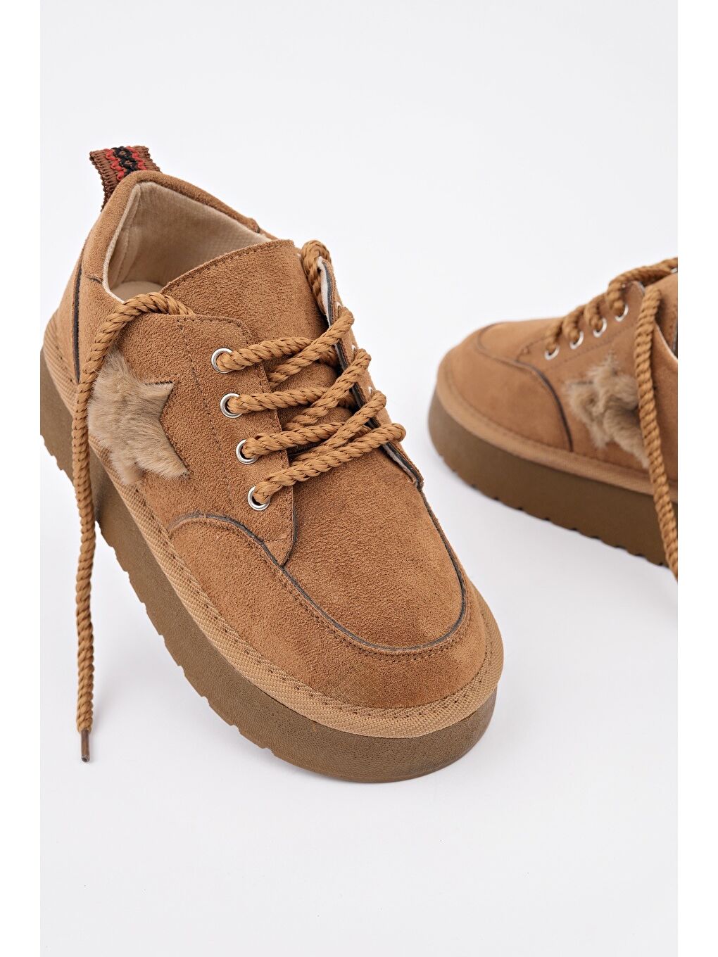 Kahverengi TRUNKS Kalın Taban Bağcıklı Yıldız Detaylı Çocuk Kışlık Sneaker Spor Ayakkabı-1