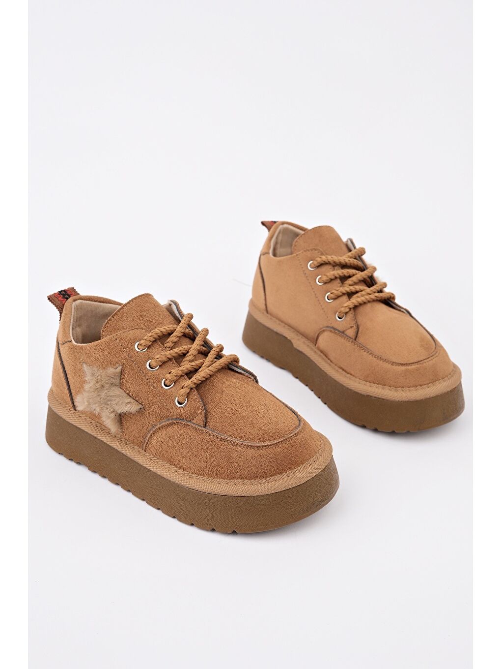 Kahverengi TRUNKS Kalın Taban Bağcıklı Yıldız Detaylı Çocuk Kışlık Sneaker Spor Ayakkabı-2