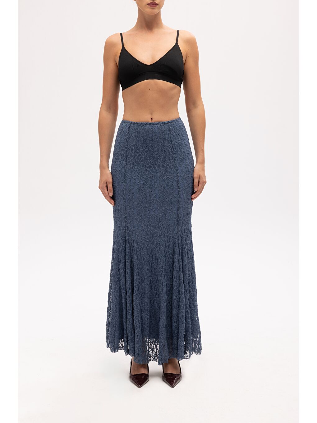 Veylia Uzun İndigo Dantel Etek-6