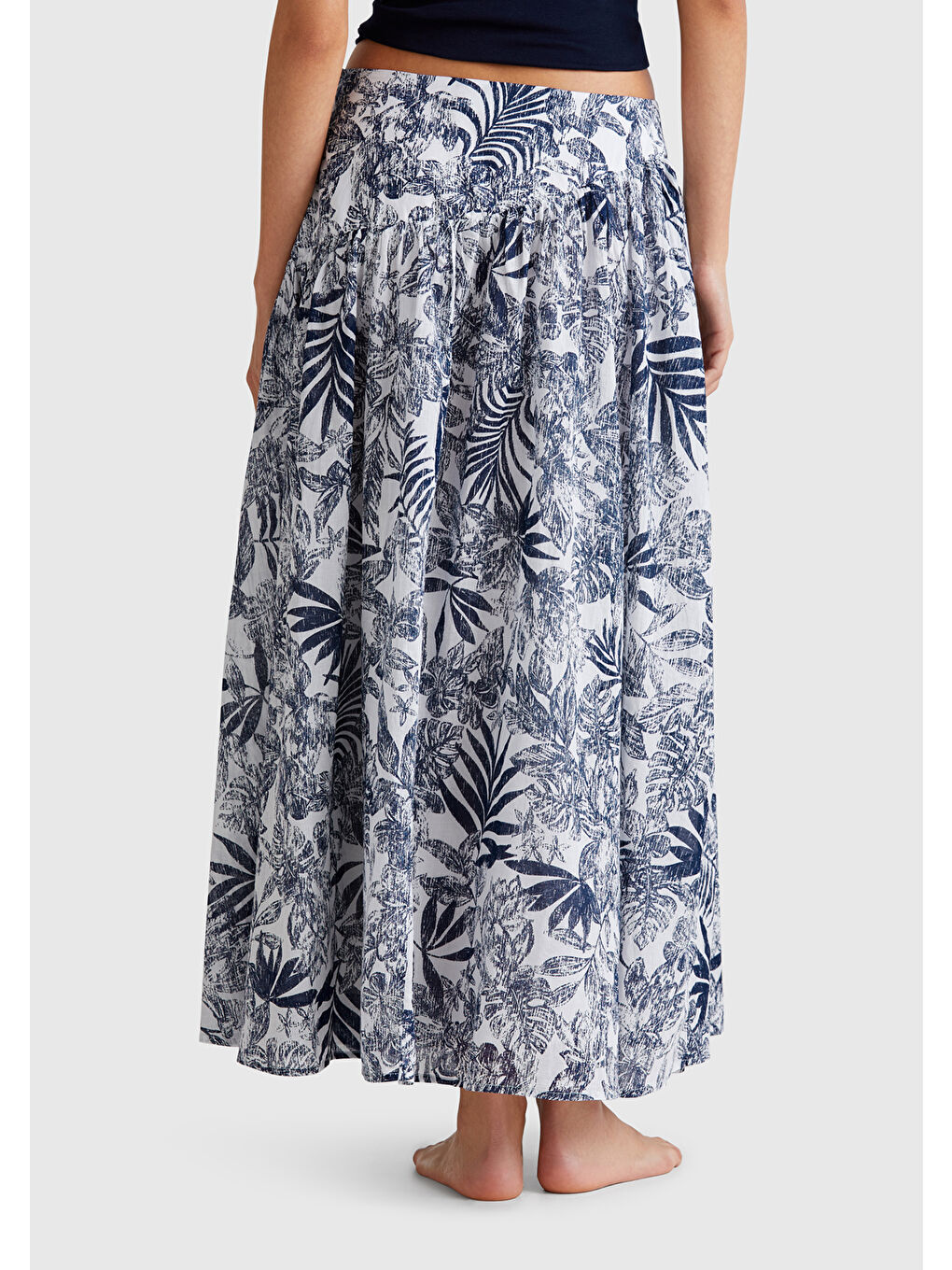 Kadın Mavi Mix %100 Pamuk Desenli Midi Boy Müslin Etek-2